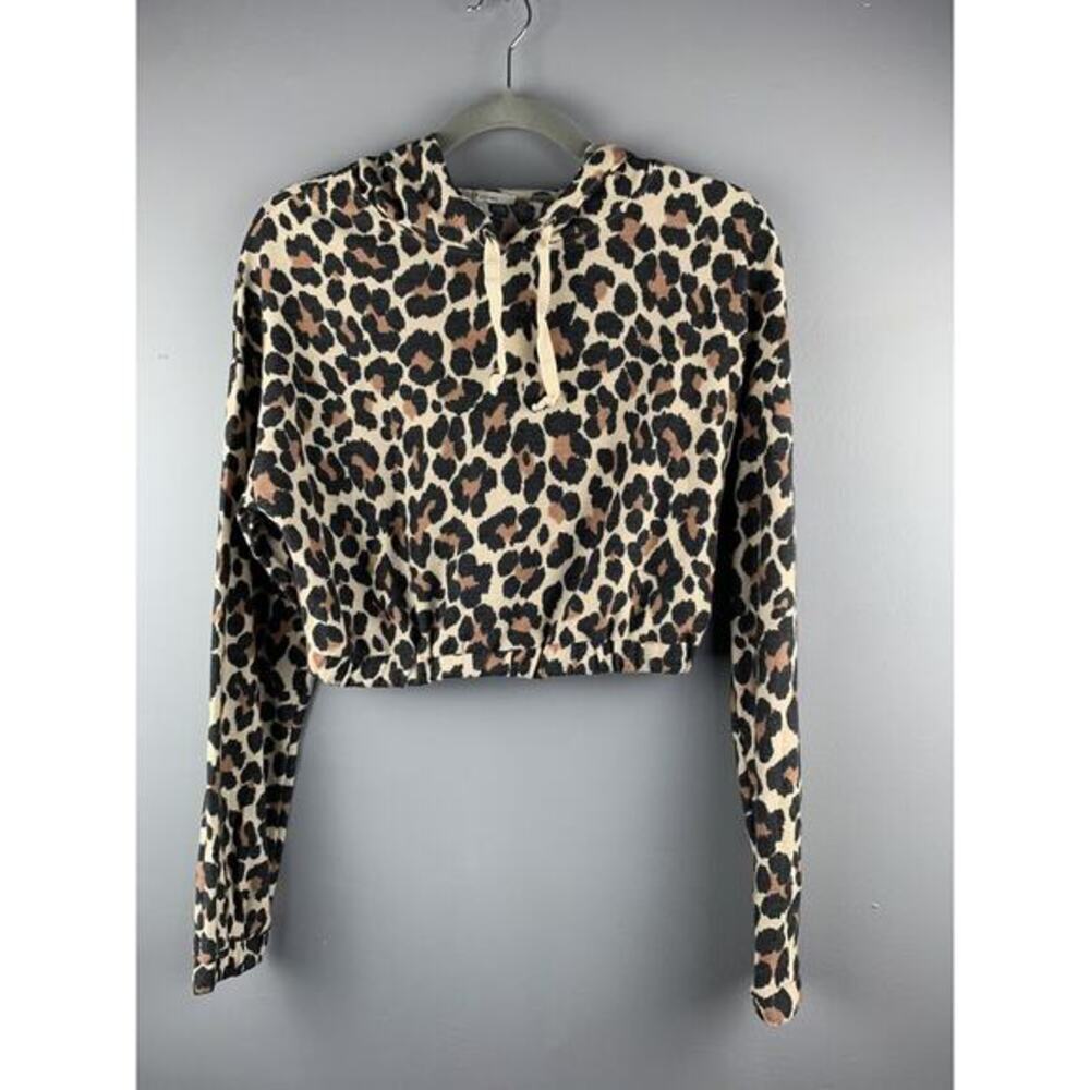 Cozy Casual cropped Sweatshirt Womens small animal print hooded lightweight
